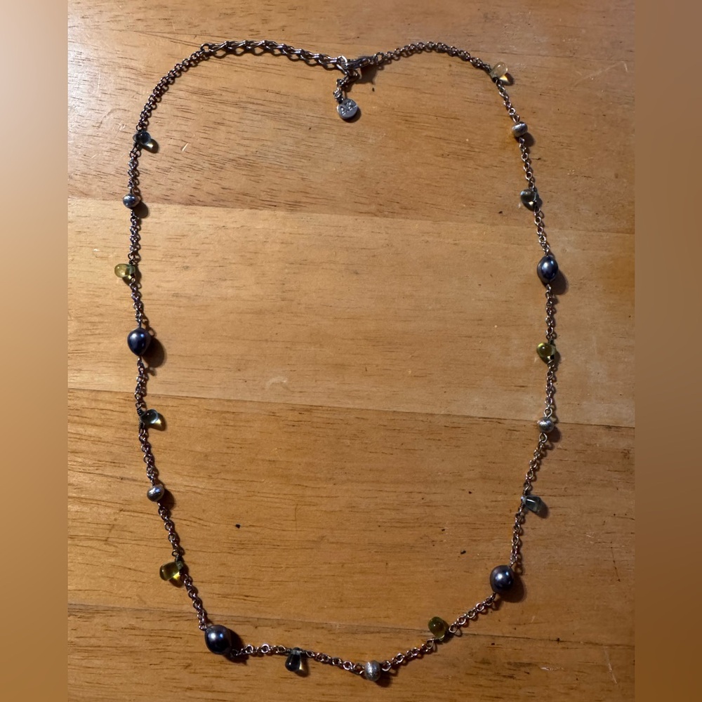 AK Anne Klein Silver Tone Metal & Glass Beaded Necklace